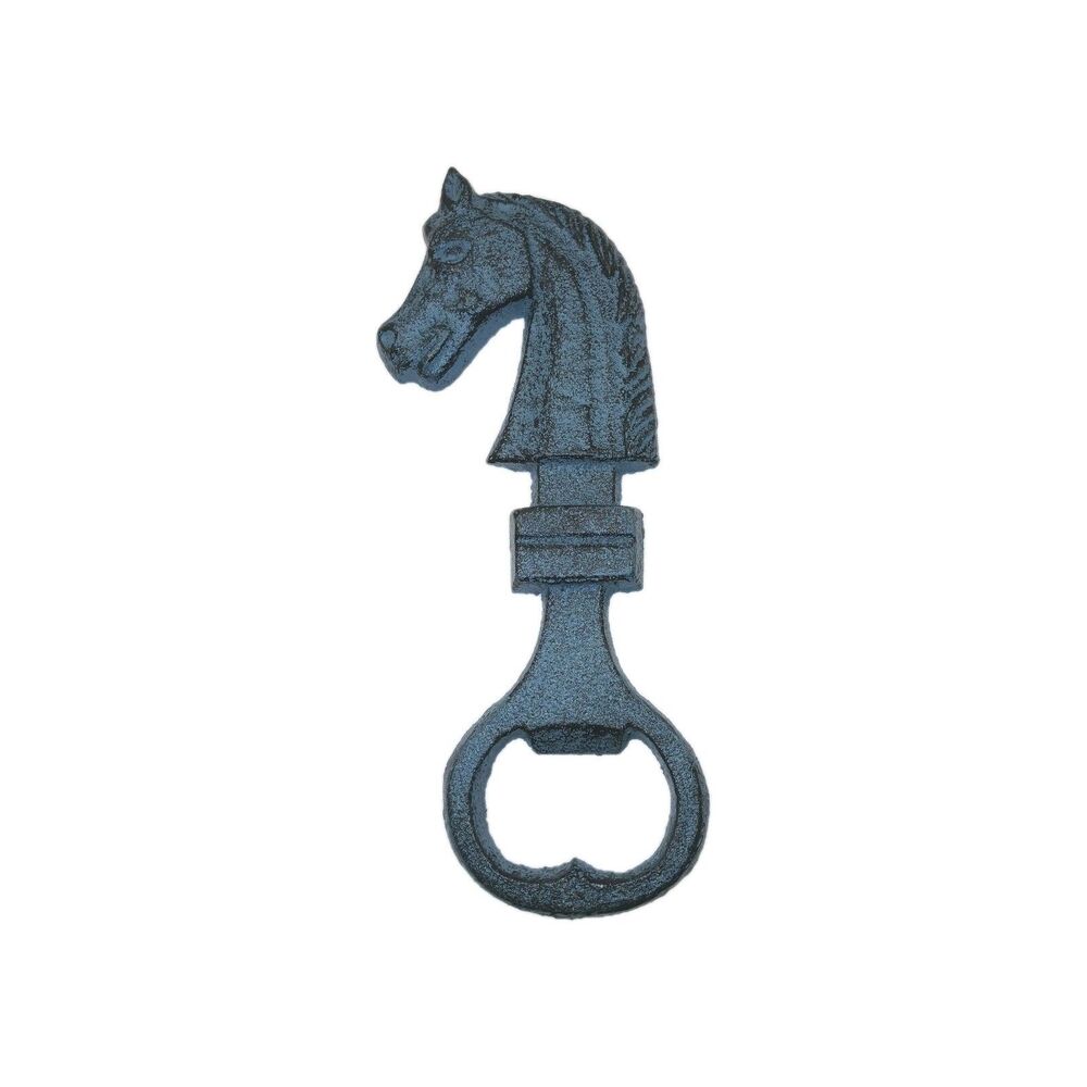 Horse Head Cast Iron Bottle Opener Blue Patina 6 inches Tall Use as Paperweight